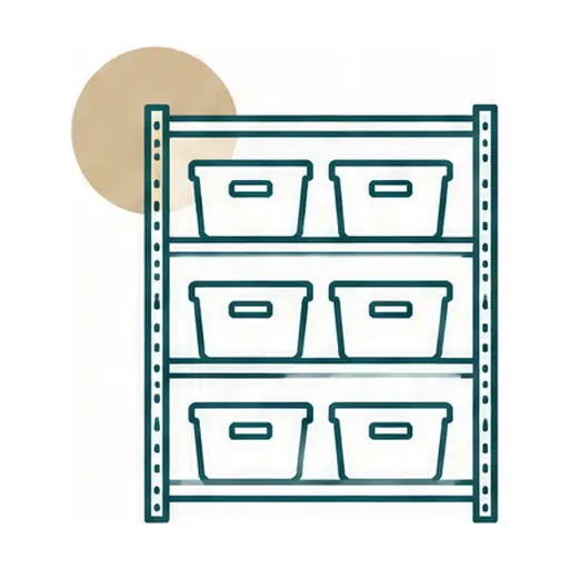 Schematic: Steel shelving with cabinets